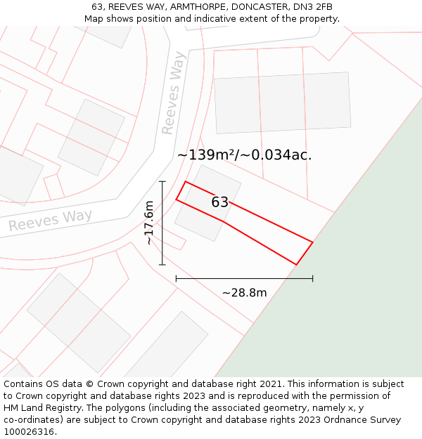 63, REEVES WAY, ARMTHORPE, DONCASTER, DN3 2FB: Plot and title map