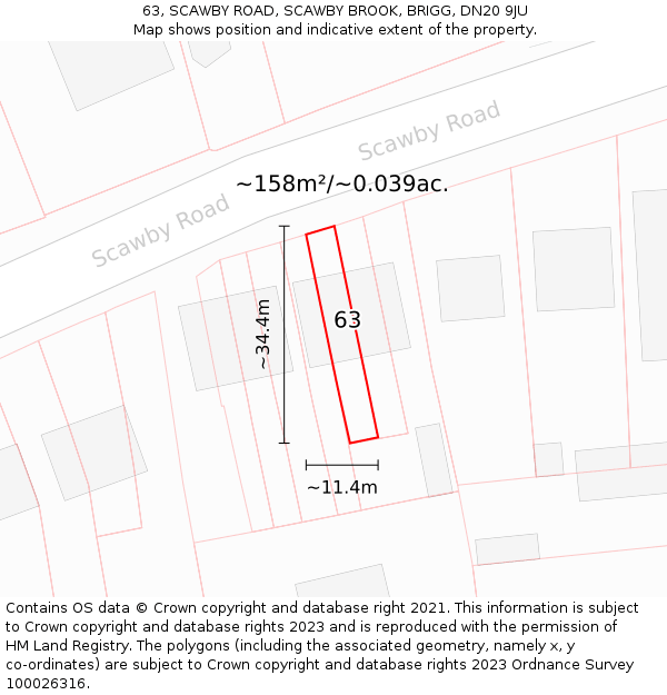 63, SCAWBY ROAD, SCAWBY BROOK, BRIGG, DN20 9JU: Plot and title map