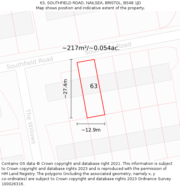 63, SOUTHFIELD ROAD, NAILSEA, BRISTOL, BS48 1JD: Plot and title map
