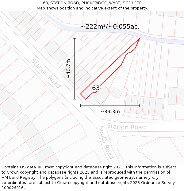 63, STATION ROAD, PUCKERIDGE, WARE, SG11 1TE: Plot and title map