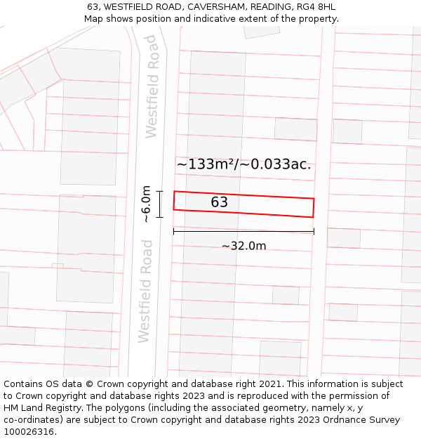 63, WESTFIELD ROAD, CAVERSHAM, READING, RG4 8HL: Plot and title map