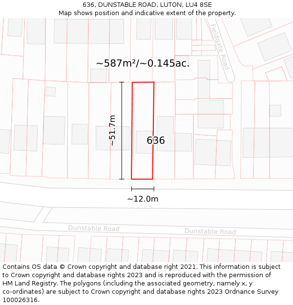 636, DUNSTABLE ROAD, LUTON, LU4 8SE: Plot and title map