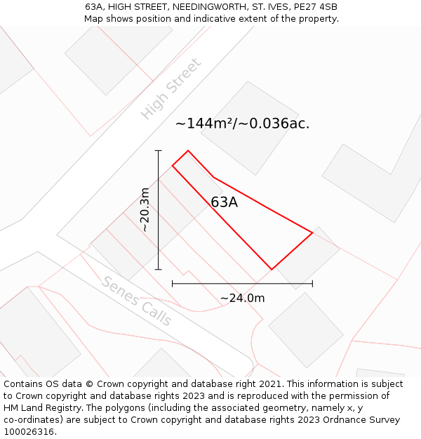 63A, HIGH STREET, NEEDINGWORTH, ST. IVES, PE27 4SB: Plot and title map