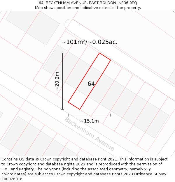 64, BECKENHAM AVENUE, EAST BOLDON, NE36 0EQ: Plot and title map