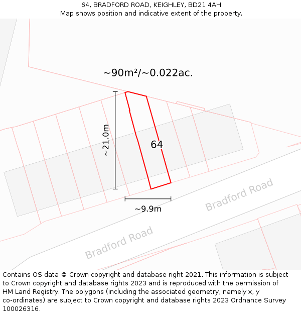 64, BRADFORD ROAD, KEIGHLEY, BD21 4AH: Plot and title map