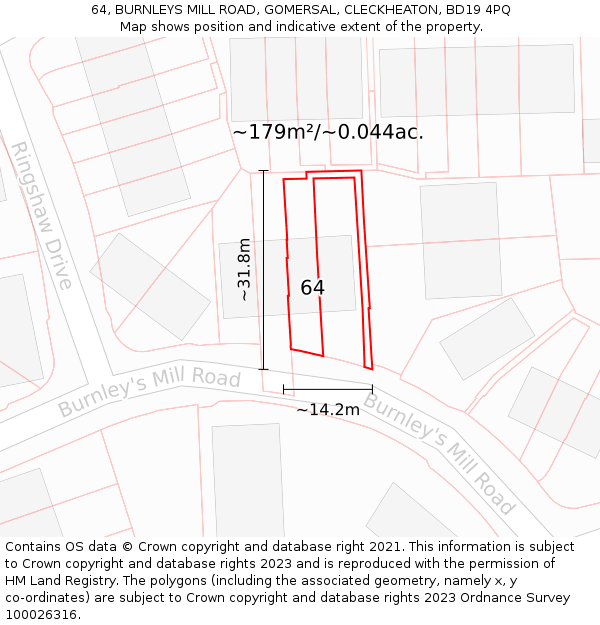 64, BURNLEYS MILL ROAD, GOMERSAL, CLECKHEATON, BD19 4PQ: Plot and title map