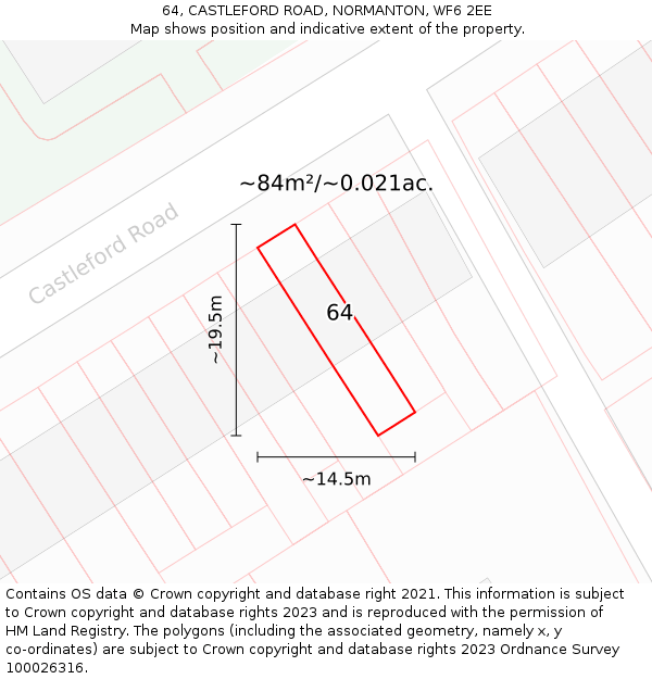 64, CASTLEFORD ROAD, NORMANTON, WF6 2EE: Plot and title map