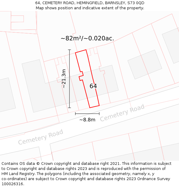 64, CEMETERY ROAD, HEMINGFIELD, BARNSLEY, S73 0QD: Plot and title map
