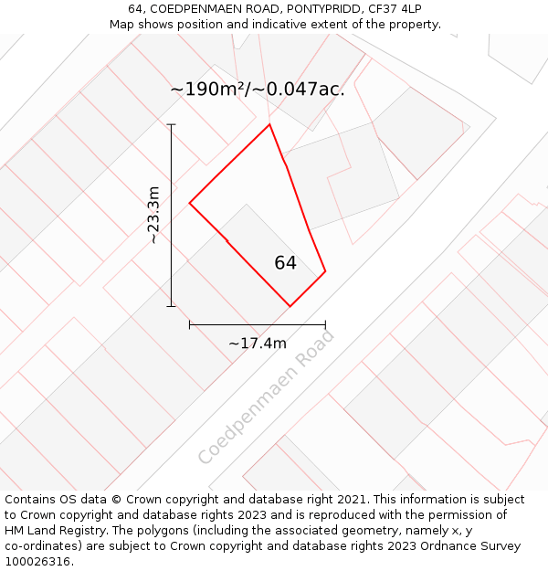 64, COEDPENMAEN ROAD, PONTYPRIDD, CF37 4LP: Plot and title map