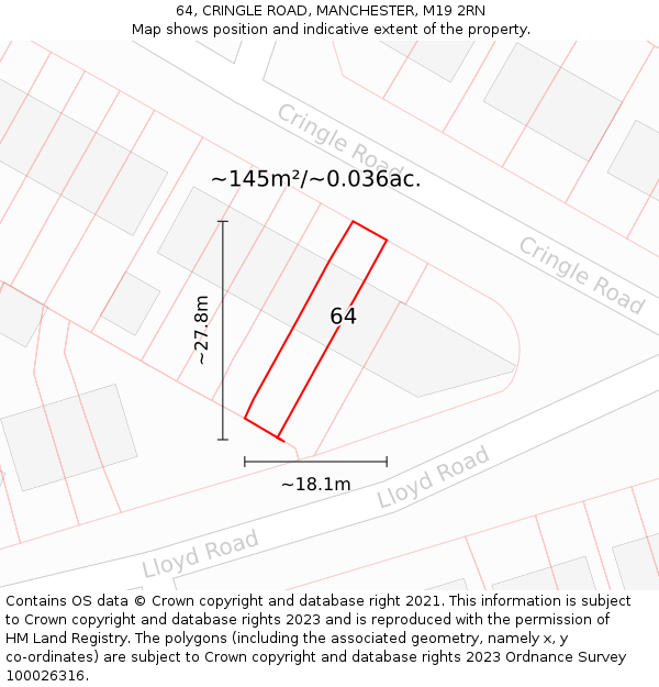 64, CRINGLE ROAD, MANCHESTER, M19 2RN: Plot and title map