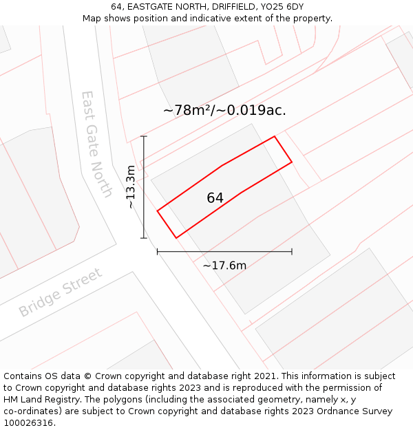 64, EASTGATE NORTH, DRIFFIELD, YO25 6DY: Plot and title map