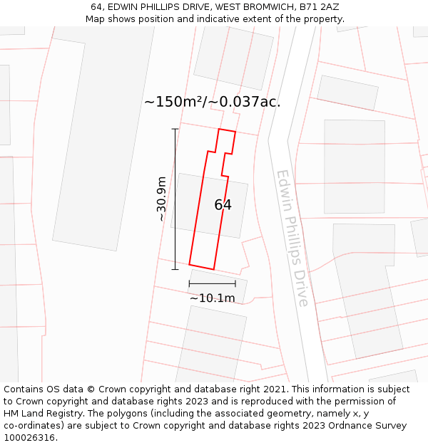 64, EDWIN PHILLIPS DRIVE, WEST BROMWICH, B71 2AZ: Plot and title map