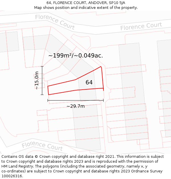 64, FLORENCE COURT, ANDOVER, SP10 5JA: Plot and title map