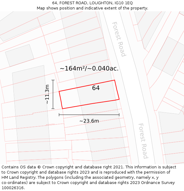 64, FOREST ROAD, LOUGHTON, IG10 1EQ: Plot and title map