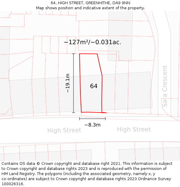 64, HIGH STREET, GREENHITHE, DA9 9NN: Plot and title map