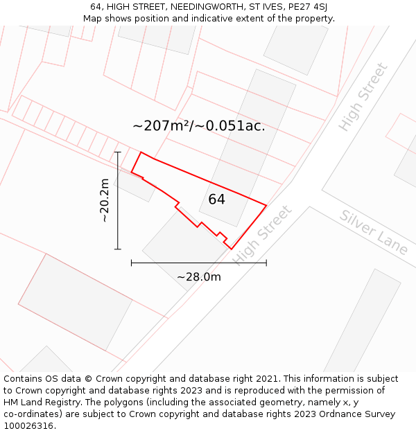 64, HIGH STREET, NEEDINGWORTH, ST IVES, PE27 4SJ: Plot and title map