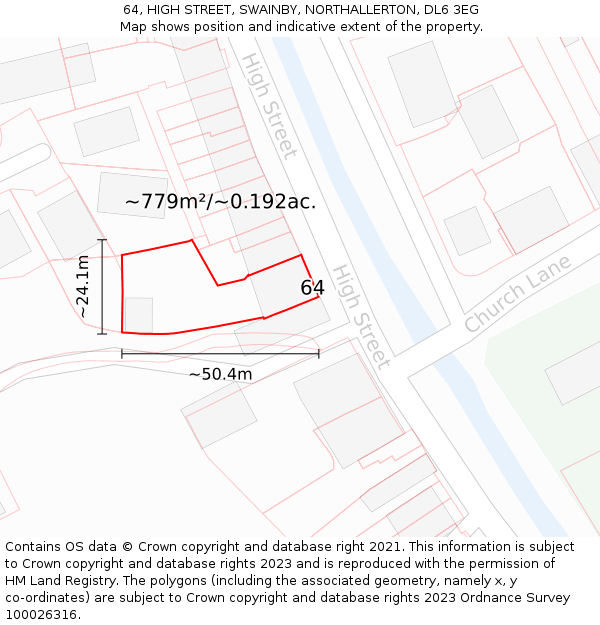 64, HIGH STREET, SWAINBY, NORTHALLERTON, DL6 3EG: Plot and title map
