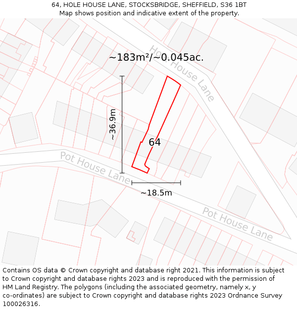 64, HOLE HOUSE LANE, STOCKSBRIDGE, SHEFFIELD, S36 1BT: Plot and title map