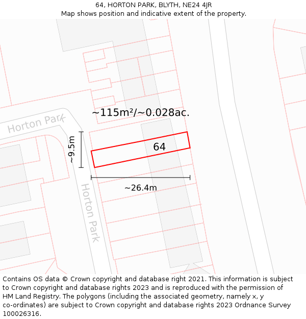 64, HORTON PARK, BLYTH, NE24 4JR: Plot and title map