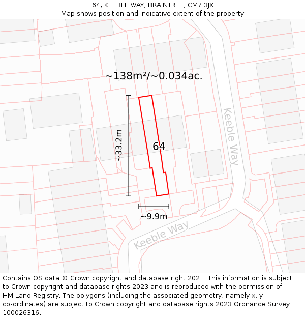64, KEEBLE WAY, BRAINTREE, CM7 3JX: Plot and title map