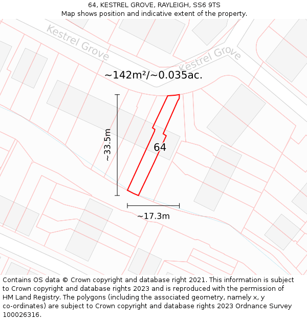 64, KESTREL GROVE, RAYLEIGH, SS6 9TS: Plot and title map