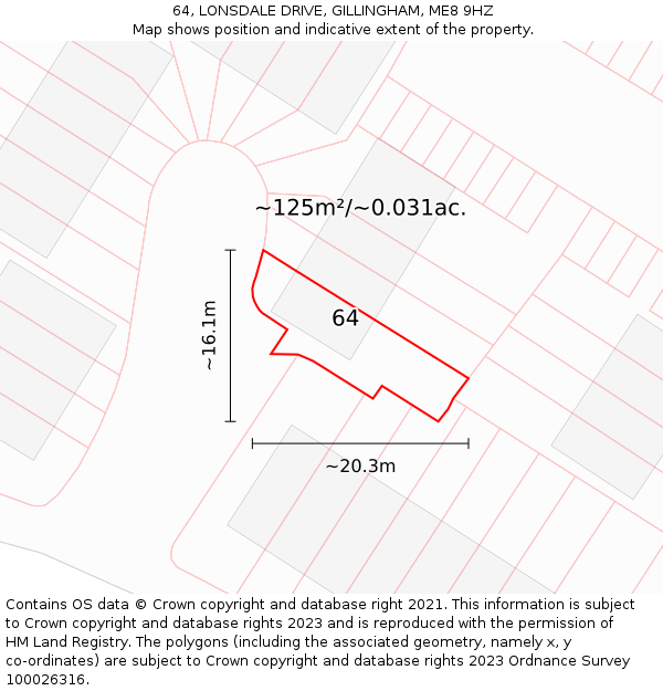 64, LONSDALE DRIVE, GILLINGHAM, ME8 9HZ: Plot and title map