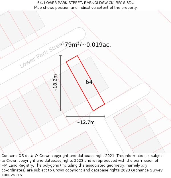 64, LOWER PARK STREET, BARNOLDSWICK, BB18 5DU: Plot and title map