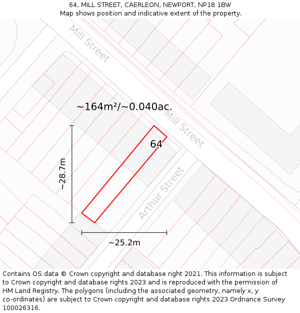 64, MILL STREET, CAERLEON, NEWPORT, NP18 1BW: Plot and title map