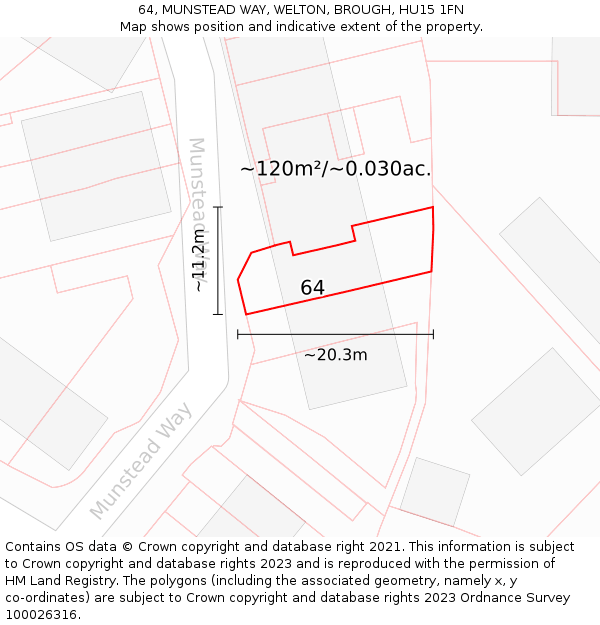 64, MUNSTEAD WAY, WELTON, BROUGH, HU15 1FN: Plot and title map