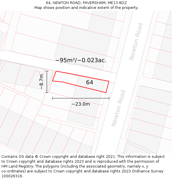 64, NEWTON ROAD, FAVERSHAM, ME13 8DZ: Plot and title map