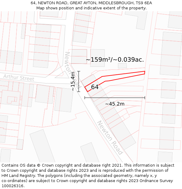 64, NEWTON ROAD, GREAT AYTON, MIDDLESBROUGH, TS9 6EA: Plot and title map