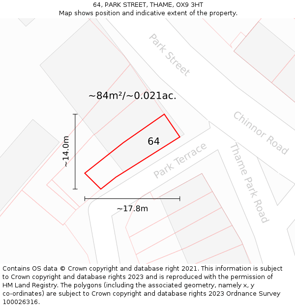 64, PARK STREET, THAME, OX9 3HT: Plot and title map