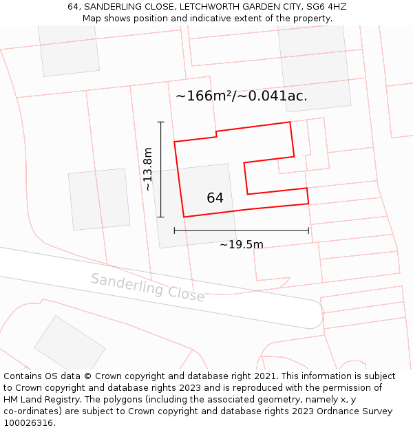 64, SANDERLING CLOSE, LETCHWORTH GARDEN CITY, SG6 4HZ: Plot and title map