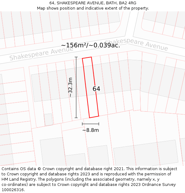 64, SHAKESPEARE AVENUE, BATH, BA2 4RG: Plot and title map