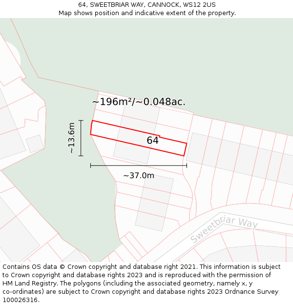 64, SWEETBRIAR WAY, CANNOCK, WS12 2US: Plot and title map
