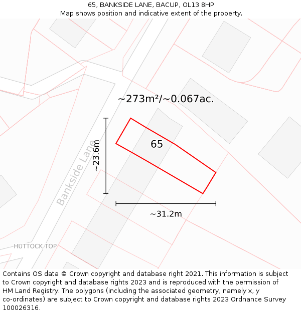 65, BANKSIDE LANE, BACUP, OL13 8HP: Plot and title map