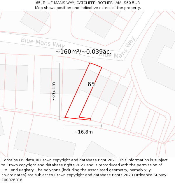 65, BLUE MANS WAY, CATCLIFFE, ROTHERHAM, S60 5UR: Plot and title map