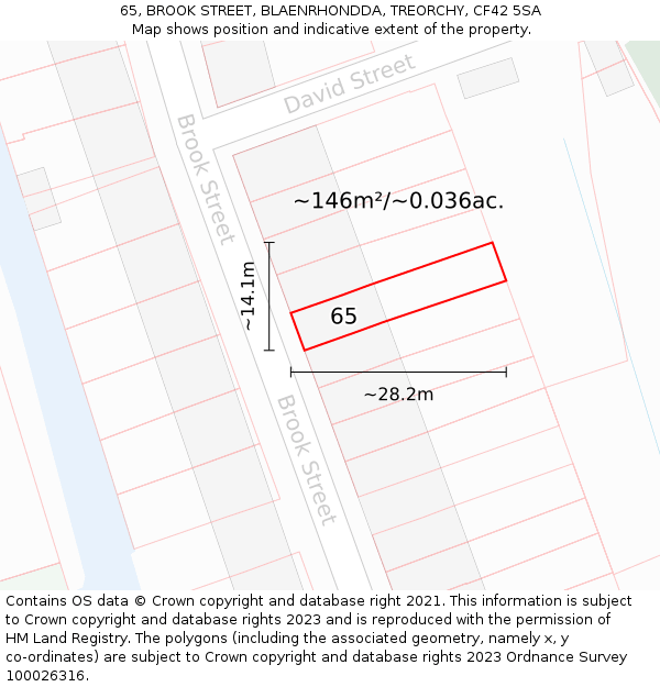 65, BROOK STREET, BLAENRHONDDA, TREORCHY, CF42 5SA: Plot and title map