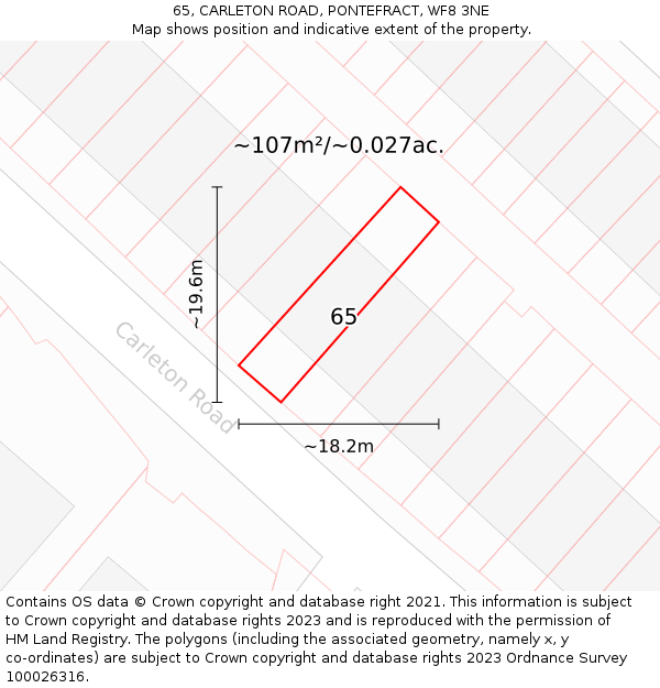 65, CARLETON ROAD, PONTEFRACT, WF8 3NE: Plot and title map