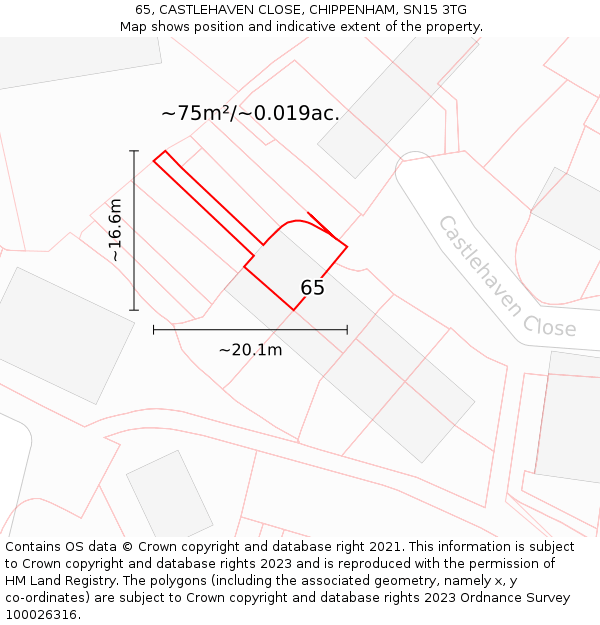 65, CASTLEHAVEN CLOSE, CHIPPENHAM, SN15 3TG: Plot and title map