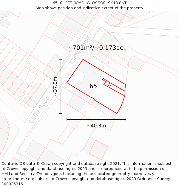 65, CLIFFE ROAD, GLOSSOP, SK13 8NT: Plot and title map