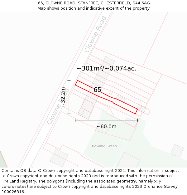 65, CLOWNE ROAD, STANFREE, CHESTERFIELD, S44 6AG: Plot and title map
