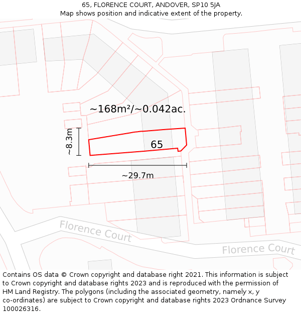 65, FLORENCE COURT, ANDOVER, SP10 5JA: Plot and title map