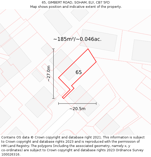 65, GIMBERT ROAD, SOHAM, ELY, CB7 5FD: Plot and title map
