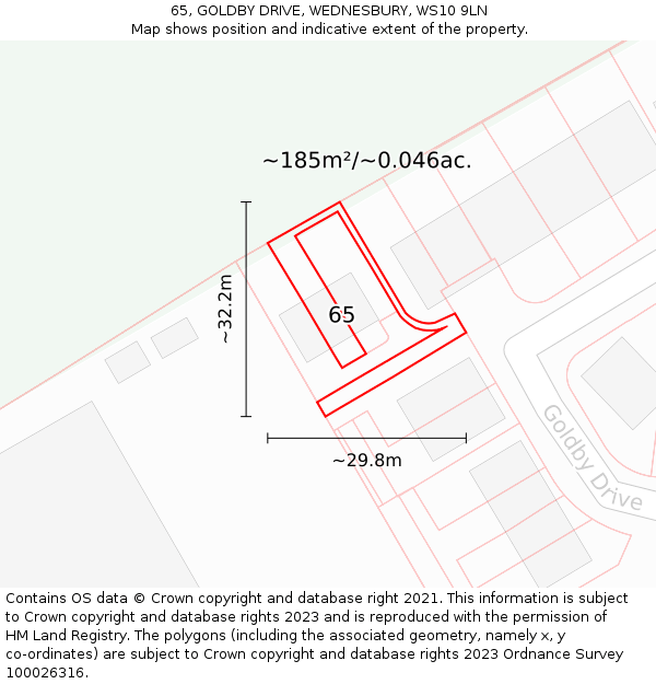65, GOLDBY DRIVE, WEDNESBURY, WS10 9LN: Plot and title map