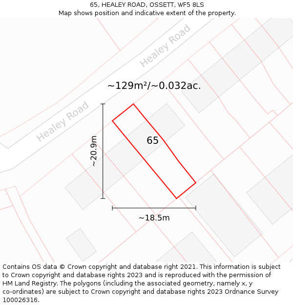 65, HEALEY ROAD, OSSETT, WF5 8LS: Plot and title map