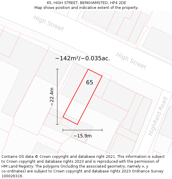 65, HIGH STREET, BERKHAMSTED, HP4 2DE: Plot and title map