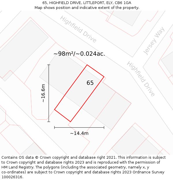 65, HIGHFIELD DRIVE, LITTLEPORT, ELY, CB6 1GA: Plot and title map