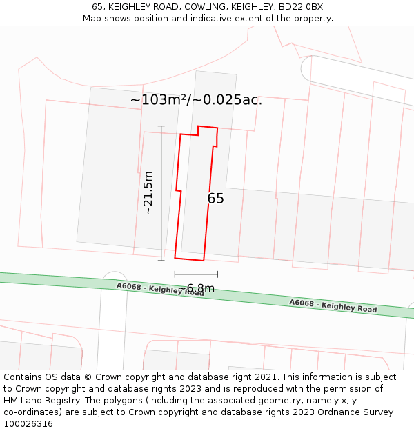 65, KEIGHLEY ROAD, COWLING, KEIGHLEY, BD22 0BX: Plot and title map