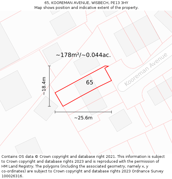65, KOOREMAN AVENUE, WISBECH, PE13 3HY: Plot and title map